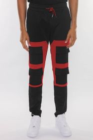 COLOR BLOCK CARGO TRACK PANT (Color: RED BLACK, size: M)