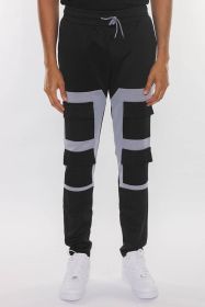 COLOR BLOCK CARGO TRACK PANT (Color: BLACK GREY, size: 2XL)