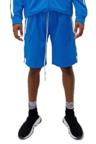 Two Stripe Cargo Pouch Shorts (Color: AQUA WHITE, size: L)