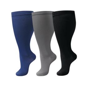 3 pairs Plus-Size Nylon Compression Stockings (black grey blue: 4XL)