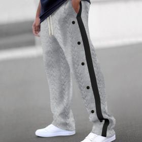 Mens Crochet Knitted Jogger Sweatpants Side Button Workout Wide Leg Running Pants Baggy Tapered Athletic Sweatpants (Color: GRAY, size: L)